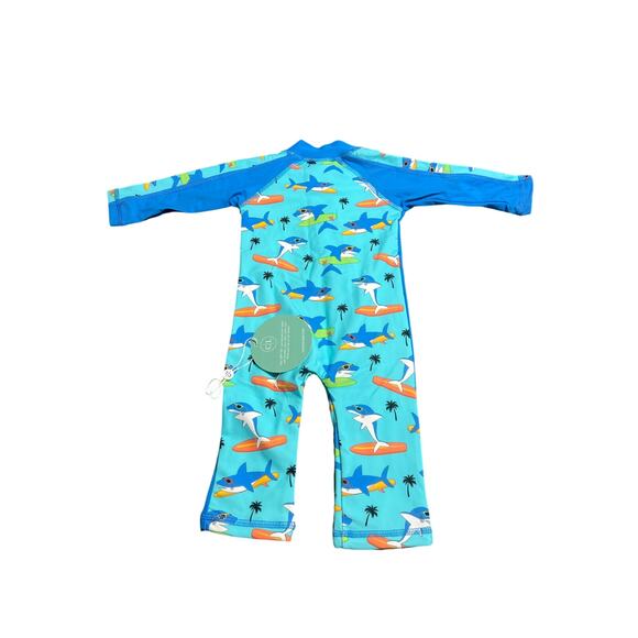 Caden Lane Long Sleeve Rash Guard Full Length in Blue “Surfin Sharks” 0-3mos NWT - Picture 3 of 8